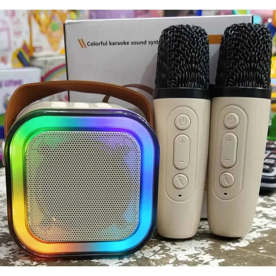 K12 Dual Wireless Karaoke Mic & Bluetooth Speaker – Lights, AUX/USB/SD