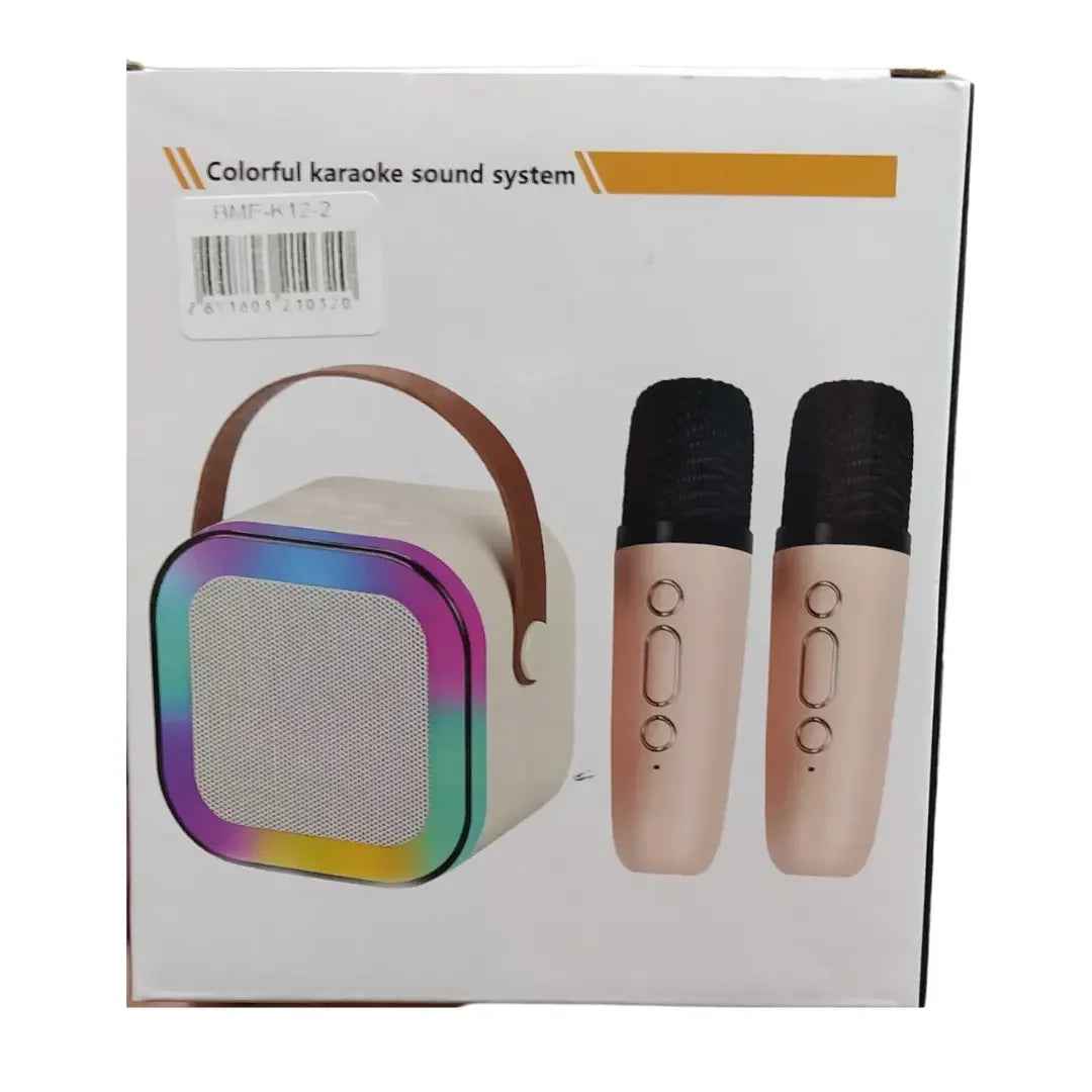 K12 Dual Wireless Karaoke Mic & Bluetooth Speaker – Lights, AUX/USB/SD