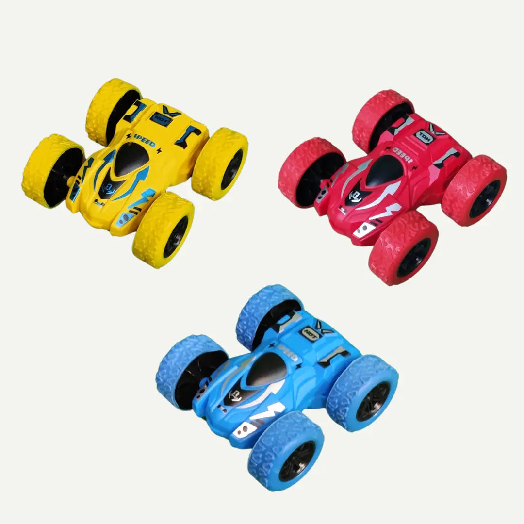 Pack of 3 Double-Sided 4WD Stunt Cars – Friction Powered Flip Cars