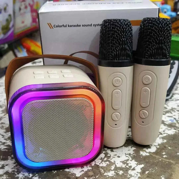K12 Dual Wireless Karaoke Mic & Bluetooth Speaker – Lights, AUX/USB/SD