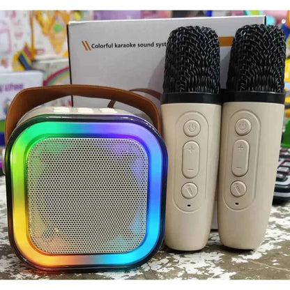 K12 Dual Wireless Karaoke Mic & Bluetooth Speaker – Lights, AUX/USB/SD